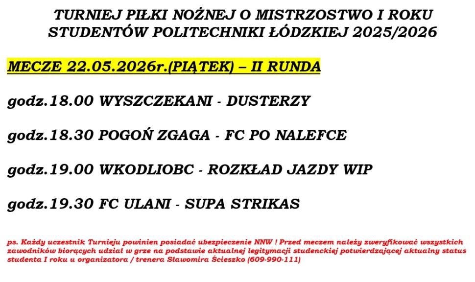Terminarz drugiej rundy